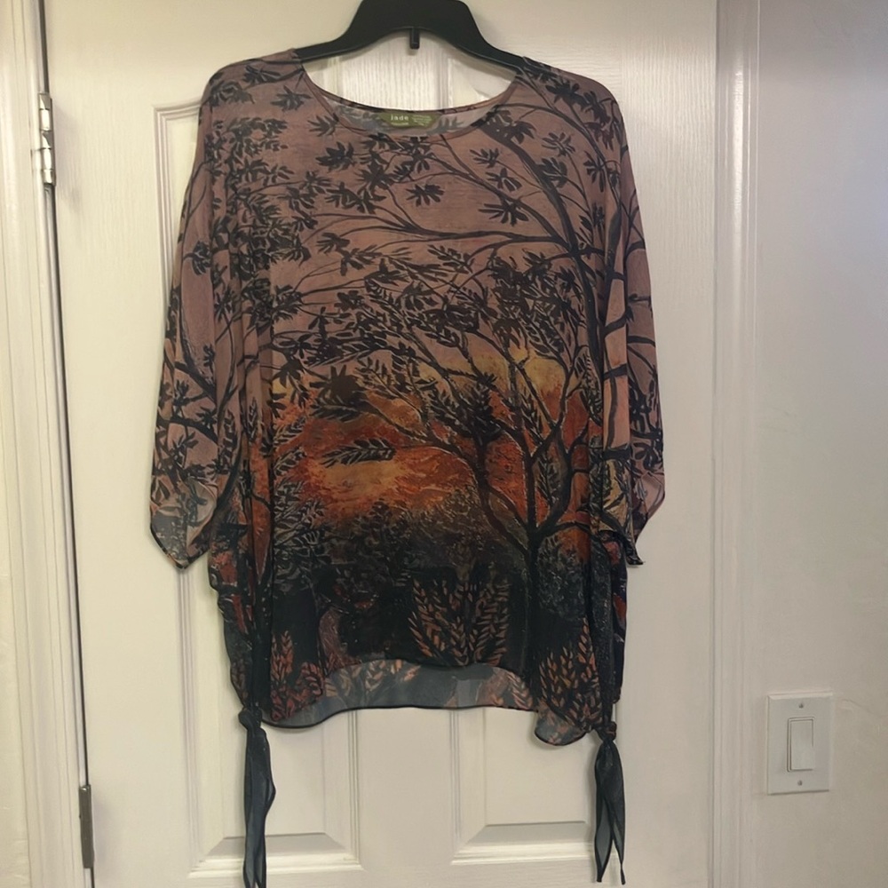 Jade Kimono Sheer Elegant Women's Top with Nature Print